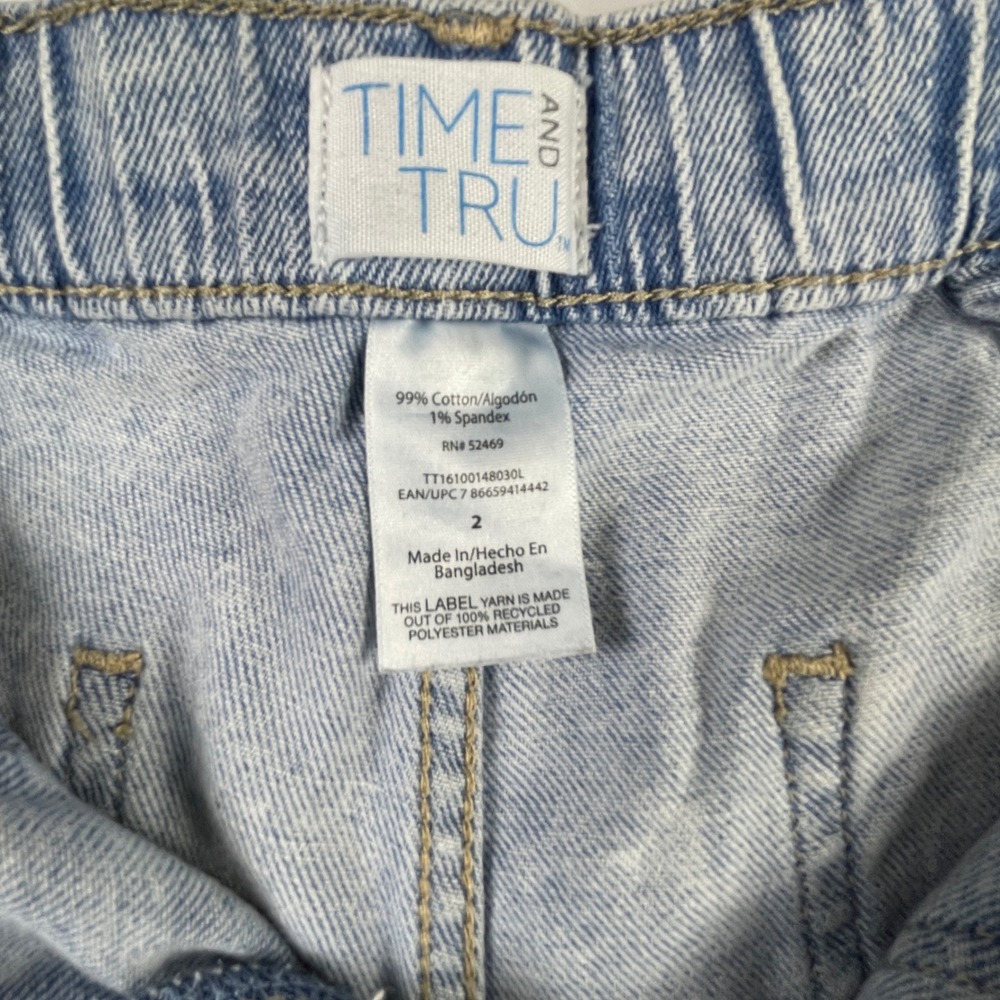 Time and Tru Jean Shorts Womens 2 Blue Light Wash Cargo Cuffed Elastic Back - Picture 4 of 7